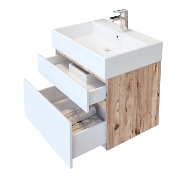 Шкаф за баня с мивка Хюстън 2 60см бял/дървесен цвят ТРИАНО